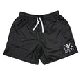 Black shorts with a logo on a white background